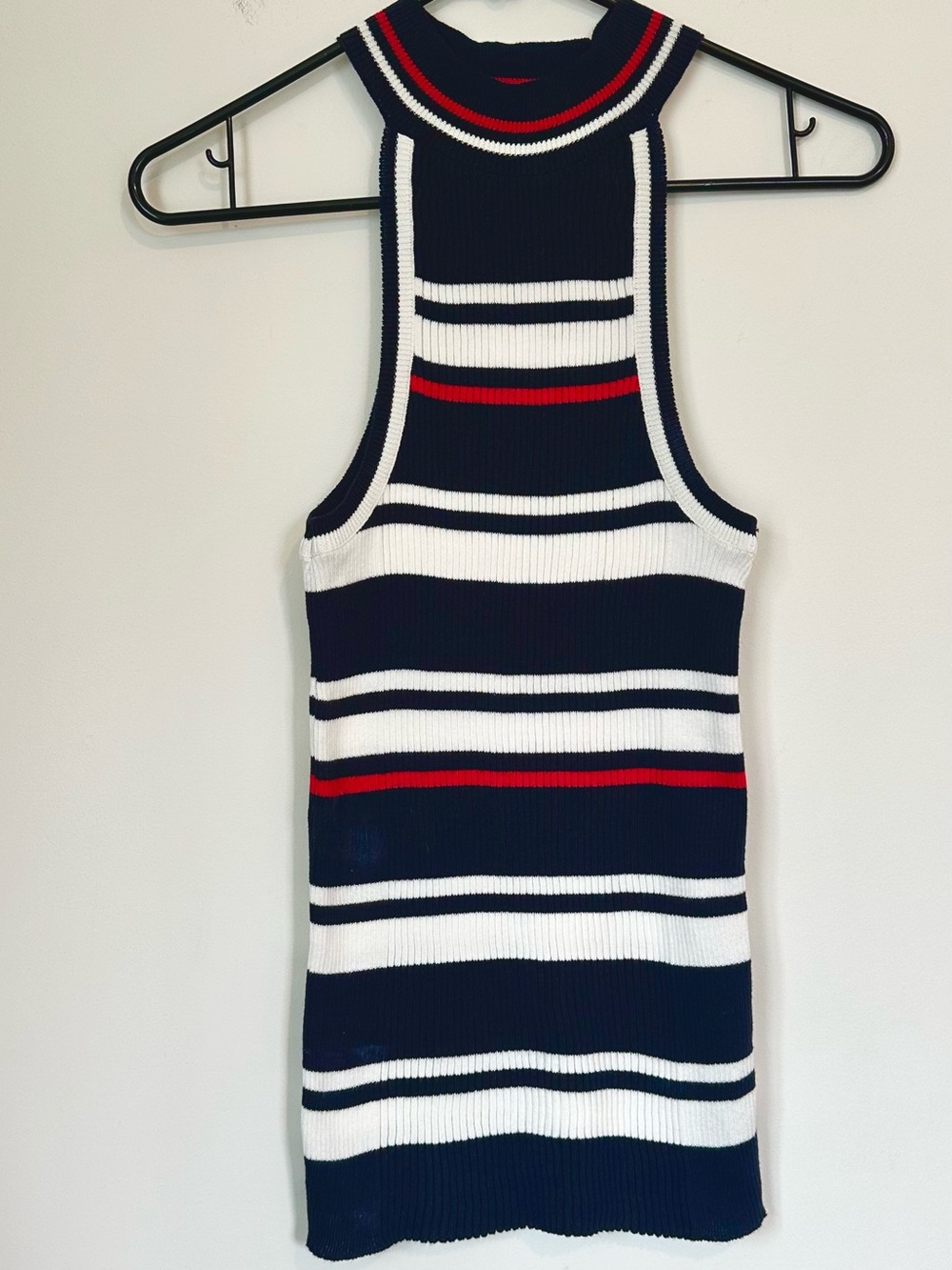 NWT Anthropologie Maeve Navy White and Red Striped Halter Ribbed Tank - Medium - Picture 6 of 9